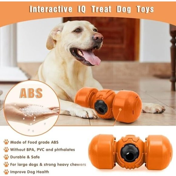 Interactive Dog Toy, Orange Rolling Treat Dispenser Slow Feeder Puzzle w Squeaky - Picture 12 of 16